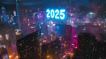 Obraz premium Hong Kong's dazzling skyscrapers glow under the night sky