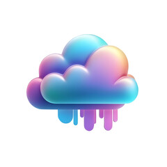 Iridescent 3D cloud icon in gradient colors, perfect for weather forecasts, cloud computing, and digital technology concepts. Isolated on a transparent or white background.