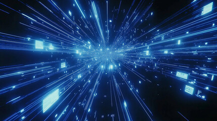 Fototapeta premium Futuristic Data Stream Abstract Blue Digital Tunnel High Tech Background Network Techn