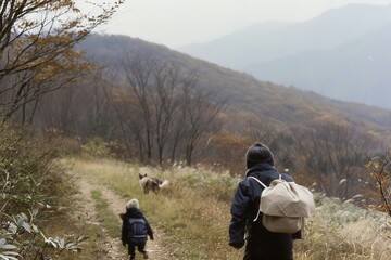 Fototapeta premium Family Hiking Amidst Autumns Beauty