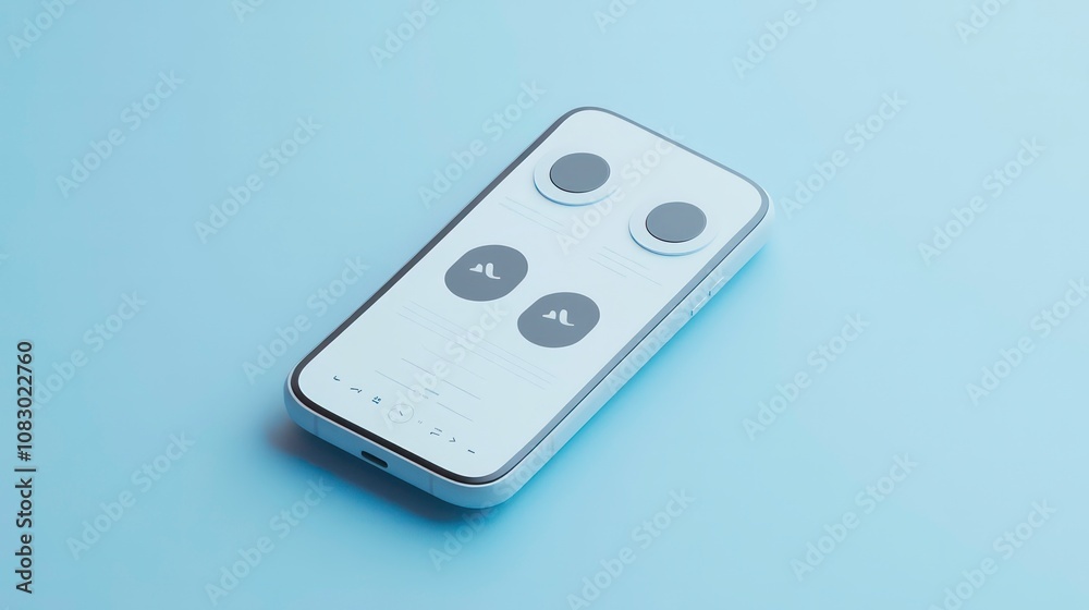 Poster Minimalist 3D of a modern smartphone device with a music app interface displayed on the screen The design features simple clean shapes and a sleek contemporary aesthetic
