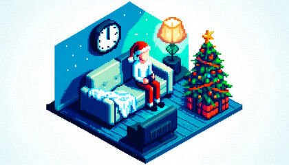 Obraz premium Illustration against light background with space for text, pixel art style 