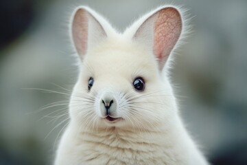 Obraz premium Close-up shot of a white rabbit with bright blue eyes, ideal for illustrations or designs where a cute and curious animal is needed