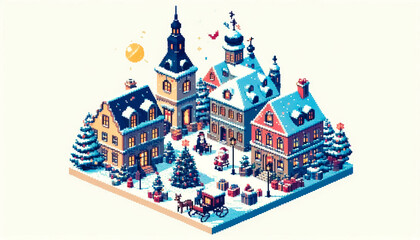 Illustration against light background with space for text, pixel art style 