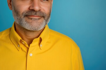 Obraz premium Portrait of a person with a long beard and wearing a bright yellow shirt