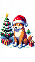 Illustration against light background with space for text, pixel art style 