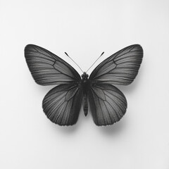 Obraz premium Butterfly wide wings very small body on white background black and white