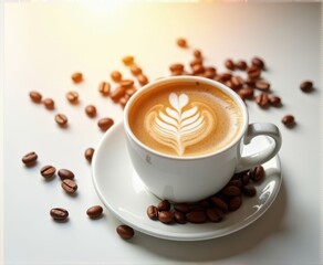 Fototapeta premium cup of hot coffee with foam,