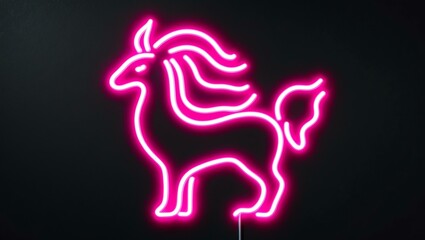 pink neon light kirin outline centered on black background