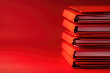 A stack of red books sitting on a red table, perfect for decorating or referencing