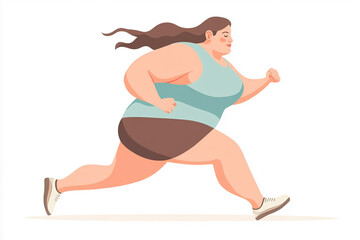 Fototapeta premium A plus-sized woman runs energetically in athletic wear on a bright day, showcasing fitness and the joy of outdoor exercise