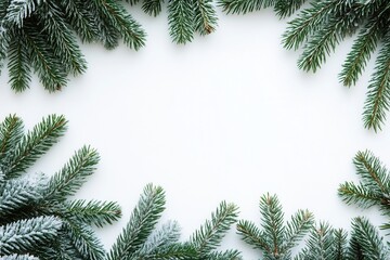 AI-generated: Fir tree branches on a white background – winter composition for Christmas cards, design, and holiday mockups