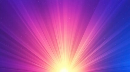 Obraz premium Abstract background with a bright light in the center, radiating outwards. The background is a gradient of pink, purple, and blue, with small white stars scattered throughout.