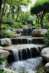 A beautiful natural waterfall surrounded by lush vegetation, creating a scenic escape.