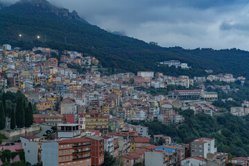 Fototapeta premium A view of a very densely built-up town, hidden in the middle of a forest.