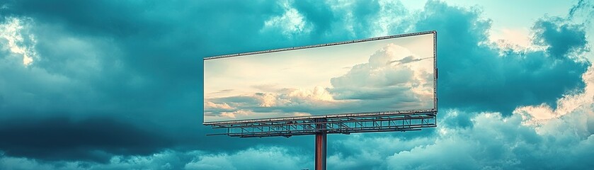 Obraz premium Advertising billboard displaying dramatic cloudy sky urban landscape outdoor photography aesthetic atmosphere wide angle view visual marketing concept
