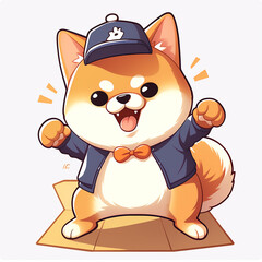 Cute Cartoon 2D Shiba Inu Family