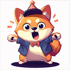 Cute Cartoon 2D Shiba Inu Family
