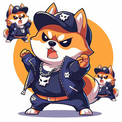 Cute 2D Shiba Inu Family