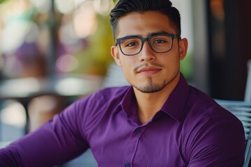 Obraz premium A person with glasses sitting on a park bench, possibly lost in thought