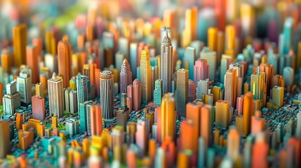 Obraz premium Miniature cityscape featuring colorful buildings and a vibrant central park.