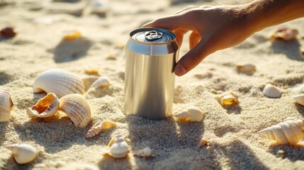 Obraz premium A person enjoying a drink on a sunny day at the beach