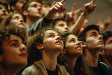 Fototapeta premium A group of young adults standing together, forming a crowd, with diverse facial expressions