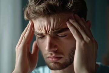 A man sitting on the floor, holding his head in his hands, possibly feeling frustrated or overwhelmed