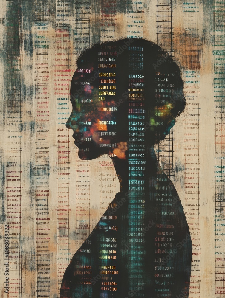 Aufkleber the artwork combines a human silhouette with vibrant dna sequences, illustrating the connection betw