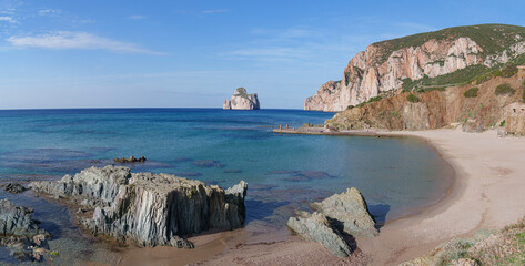 View of the rocky slope in which the historic port of Flavia is carved