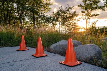 Roadside barriers, orange cone barrier, highway safety equipment