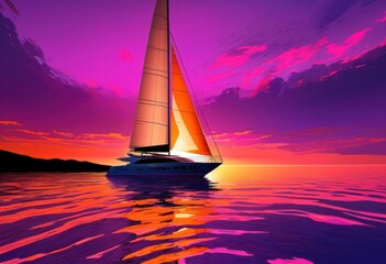 Fototapeta premium mesmerizing sunset displayed over elegant yacht sailing serene ocean water vibrant horizons, sea, luxury, color, reflection, calm, clouds, view, marine