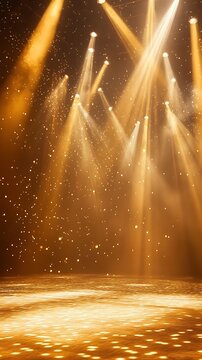 Brilliant golden stage lights highlighting the stage with powerful illumination.
