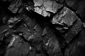 coal in an industrial setting, highlighting the texture and depth of the black rocks
