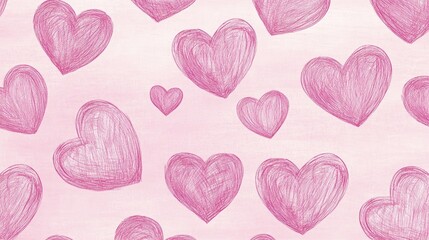 Seamless hand drawn heart pattern on a soft pink background perfect for Valentine s Day and celebration cards wedding designs birthday greetings
