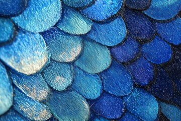 Detailed close-up of a blue morpho butterfly wing scales, shimmering metallic blue, microscopic detail