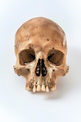 Obraz premium A single human skull lying on a white background, isolated from other elements