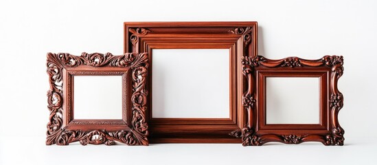 Vintage teak picture frame elegantly isolated on a clean white background ideal for home decor display