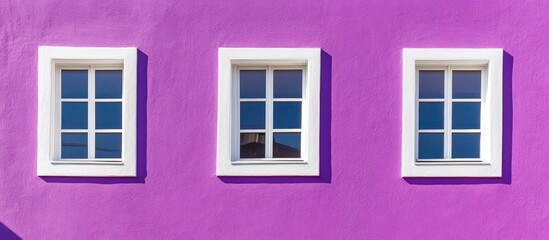 Fototapeta premium Vibrant purple wall contrasting with white windows ideal for modern interior design inspiration
