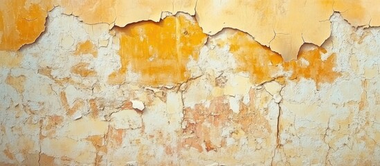 Obraz premium Textured old wall with remnants of adhesive post tile removal in warm hues ideal for background design or renovation projects