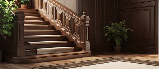 Wooden stairs with partial carpet overlay showcasing elegant design perfect for interior decor ambiance