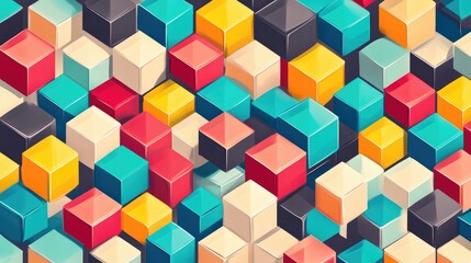 Obraz premium Colorful seamless geometric pattern featuring cubes ideal for textile design and modern decor