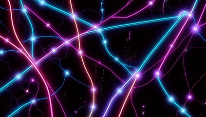 Cyberpunk Neon Network - Glowing Tubes, Abstract Cityscape