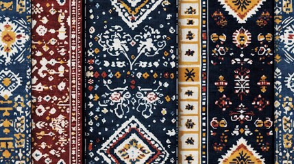 Ethnic Textile Motifs with Seamless Contrast Boho Rug Design Simple Floral Print Folk Embroidery Borders and Dyed Batik Style