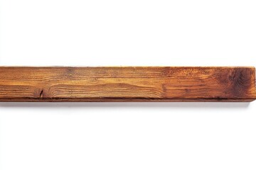 A straight wooden beam isolated on a white background.