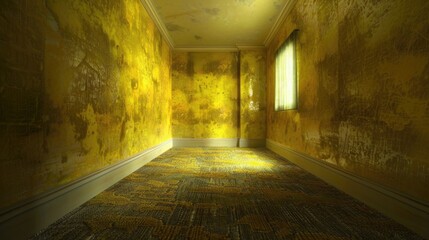 Obraz premium A simple hallway with a bright yellow wall and a single window