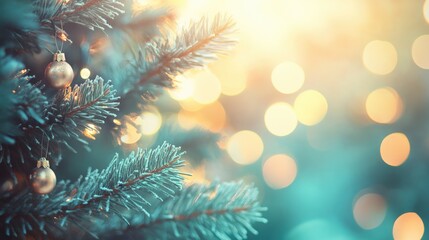 Abstract Christmas blur background featuring light bokeh from a festive tree during a winter celebration with a vintage color tone