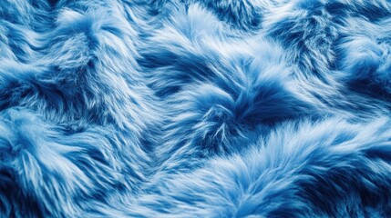 Fototapeta premium Blue fur texture for background Fuzzy blue plaid pattern Shaggy blanket backdrop Soft synthetic fur textile Flat lay perspective with ample copy space