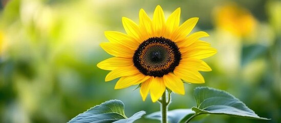 Fototapeta premium Vibrant close up of a single authentic yellow sunflower surrounded by soft petals perfect for nature themed decor or floral designs