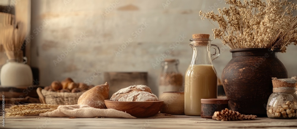 Aufkleber tabletop setup featuring various artisanal items against a softly blurred background ideal for lifes